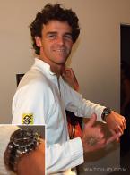 Gustavo Kuerten proudly showing off the Longines Admiral watch he just received 