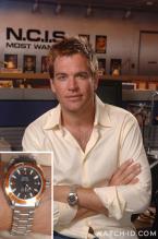 Michael Weatherly wearing an Omega Seamaster Planet Ocean on the set of NCIS