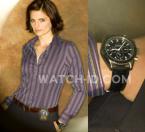 Stana Katic wears an Omega Speedmaster Professional in a promo photo for season 