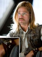Brad Pitt as Rusty Ryan (in undercover outfit) wearing a watch with custom Red M
