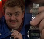 John Candy wears a Casio A159WA-N1 digital watch in the movie Planes, Trains and Automobiles.