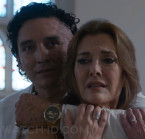 Gabriel Luna wears a gold Kenneth Cole Skeleton Automatic KC51020003 watch in Episode 8 of the series FUBAR (2023).