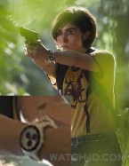 Daniella Pineda wears a Swatch Piste Noire SUSW407 watch in Jurassic World Fallen Kingdom.