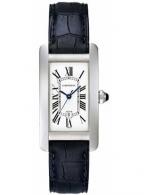Cartier Tank Americaine, white gold case, white dial and black leather strap