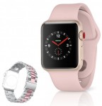 Rose Gold Apple Watch 3 and a similar pink silver two-tone steel bracelet