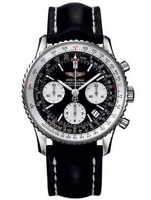 Breitling Navitimer, chronometer, black dial, white subdials, black leather stra