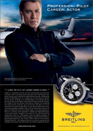 John Travolta in a 2007 ad for Breitling Navitimer.