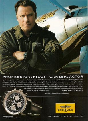 John Travolta in a 2009 ad for Breitling Navitimer.