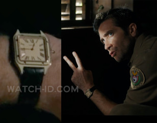 Jake Gyllenhaal wears a Cartier Santos-Dumont watch in the movie In The Grey.