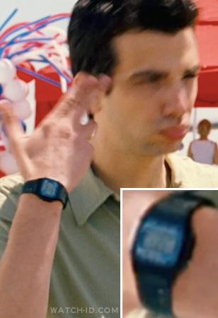 Jay Baruchel wears a Casio F105W-1A watch in the movie She's Out Of My League.
