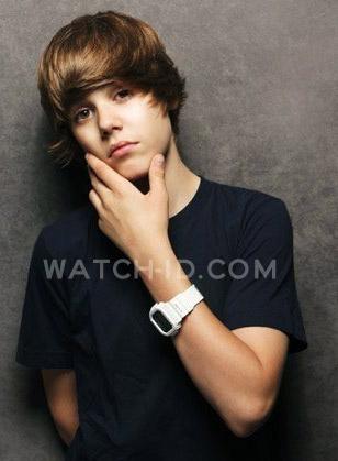 Justin Bieber wearing the white Casio G-Lide on a promotional photo 