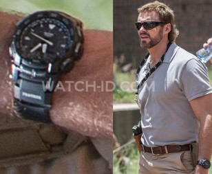 Hugh Jackman wears the multifunctional Casio Pro Trek PRG550-1A1 watch in Chappie.