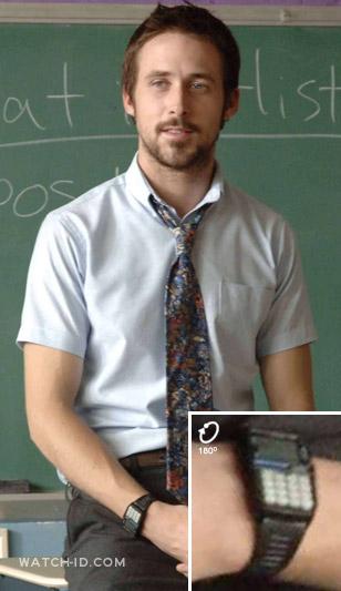 Ryan Gosling wears a Casio DBC150B-1DF data bank calculator watch in the movie H