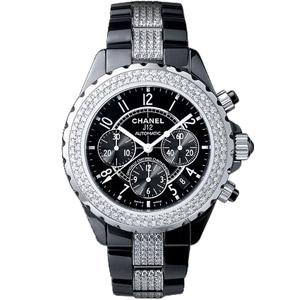 Chanel J12 chronograph watch, black ceramic case and bracelet, bezel and bracele