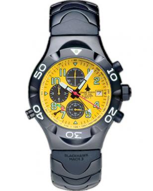 Chase-Durer Blackhawk Mach 3 watch, with black case and yellow dial