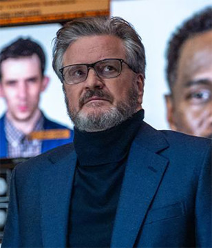 Colin Firth as Noah Scanlon wears a Hamilton Jazzmaster Open Heart watch in the movie Disclosure Day.