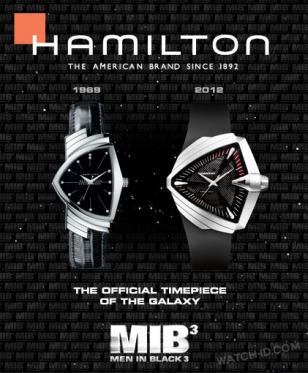 Hamilton promotion for the Ventura watches in MIB3 showing a classic and modern 