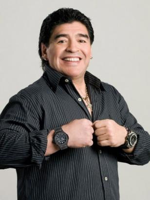 Promotional photo of Maradona wearing a Maradona Big Bang and another Big Bang