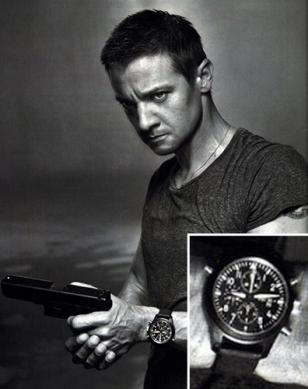 Aaron Cross (Jeremy Renner) wears an IWC Pilot's Watch Double Chronograph Top Gu