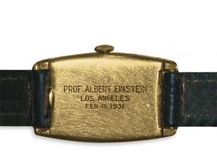 The engraved back of the gold Longines case reads "Prof. Albert Einstein, Los An