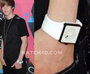 Justin Bieber wearing a white Nixon The Newton watch