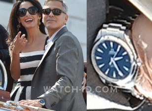 George Clooney wears an Omega Seamaster Aqua Terra watch during the wedding celebrations in Venice