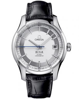 Omega DeVille Hour Vision with steel case, steel dial and black leather strap, R