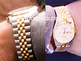 The watch looks like a two-tone gold Rolex Oyster Perpetual Day Date