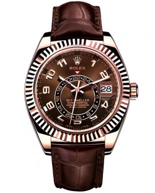 Rolex Sky-Dweller Oyster in Everose Gold with brown leather strap