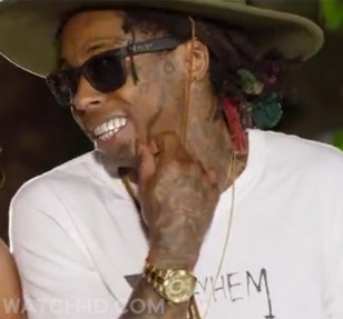 Lil Wayne wears a gold Rolex Sky Dweller in the music video Brown Sugar from Ray J.