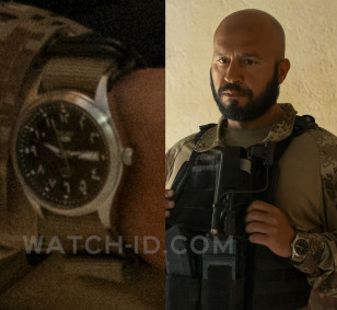 Dar Salim wears a Seiko 5 SNKP21J1 watch in the series The Terminal List: Dark Wolf.