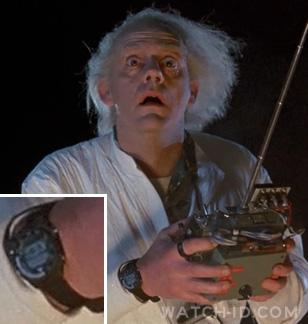 Christopher Lloyd wearing the Seiko A826 Training Timer watch in Back to the Fut