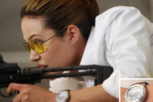 Angelina Jolie wearing a T-Touch watch with dark strap and dark dial in the movi