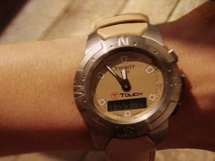 Close-up of Angelina's Tissot T-Touch watch in the movie Mr. & Mrs. Smith