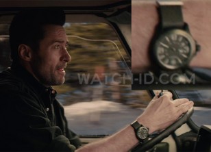 Hugh Jackman wears a green Victorinox Swiss Army Original watch in the 2016 movie Eddie The Eagle.