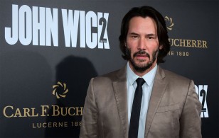 Carl F. Bucherer logos on the sponsor wall of the John Wick premiere in Hollywood