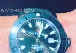 Sylvester Stallone shows the black Carl F. Bucherer ScubaTec watch from Rambo: Last Blood in an Instagram video (note that the watch seems lighter because of the lighting in the video)