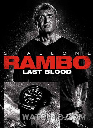 Sylvester Stallone wears a Carl F. Bucherer ScubaTec watch on the poster for Rambo: Last Blood.