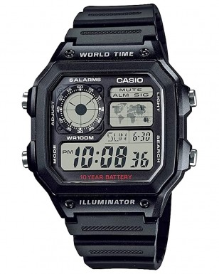 Casio AE1200WH-1A with black case and black strap