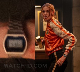 Karen Gillan wears a Casio B640WD-1A watch in the 2021 movie Gunpowder Milkshake.