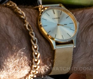 The gold Casio LTP-E140G-9AVT watch worn by Nicolas Cage in The Unbearable Weight of Massive Talent.