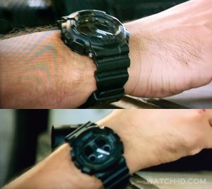 Close-ups of the all-black Casio G-Shock GA100-1A1 watch in season 4 of Homeland.