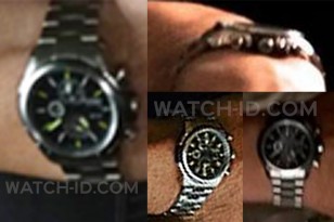 The watch worn by Vin Diesel has a black dial, steel case and chronograph subdials.