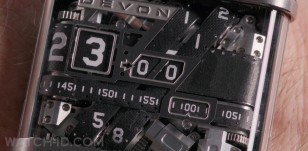 Close-up of the DEVON Works Tread 1 wristwatch in the Amazon / BBC miniseries Good Omens.