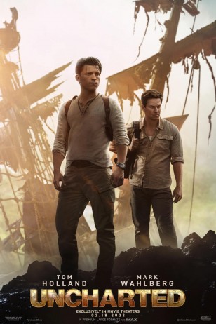 Tom Holland wears a Fossil Coachman Chronograph CH2565 watch on the poster for Uncharted.