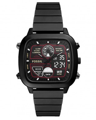 Fossil Retro Analogue-Digital Black Stainless Steel Watch