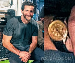 Jake Gyllenhaal wears a steel chronograph watch with gold dial in the movie Ambulance.