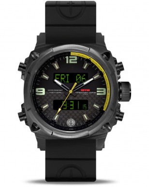 MTM Black Air Stryke II with black rubber strap and yellow details on the dial (ref AS2BCYDBV2MTM but with rubber strap as pictured here)