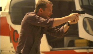 Kiefer Sutherland as Jack Bauer wears a MTM Black Hawk watch with velcro strap in the television series 24.