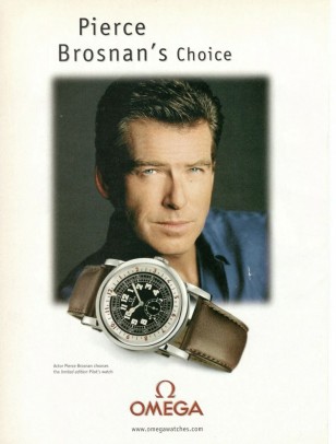 Pierce Brosnan featured in an ad for the Omega 1938 Aviator Reedition watch.